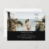 Einfaches Paar mit zwei Fotos Save the Date schwar Ankündigungspostkarte (Vorne/Hinten)