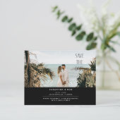 Einfaches Paar mit zwei Fotos Save the Date schwar Ankündigungspostkarte (Stehend Vorderseite)