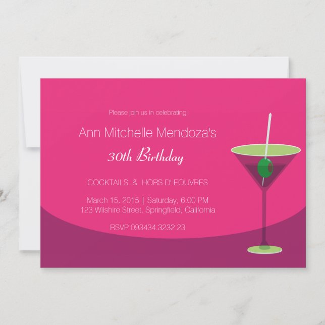 Einfaches Party für feminine Chic Pink Cocktail Einladung (Vorderseite)