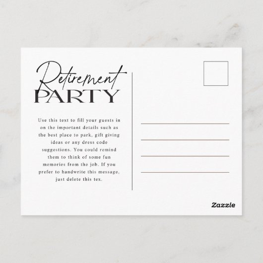 Einfaches Party für Minimalistische Schwarz-weiße Postkarte (Rückseite)