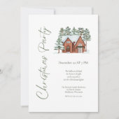 Einfaches Party im Wasserfarbenschnee Pinienwald Einladung (Vorderseite)