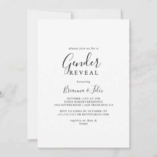 Einfaches Party Minimalistischer Geschlechter Einladung (Vorderseite)