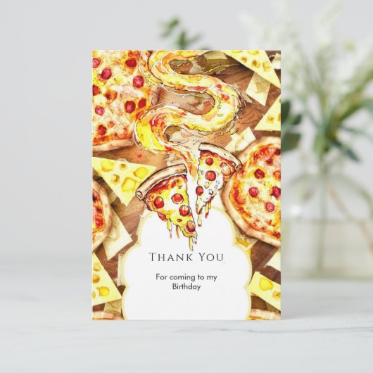 Einfaches Party Pizza Geburtstag Dankeskarte (Stehend Vorderseite)