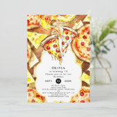 Einfaches Party Pizza Geburtstag Einladung (Stehend Vorderseite)