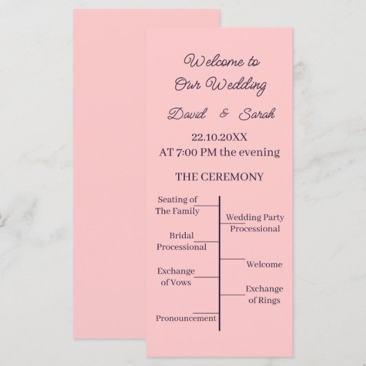 Einfaches Peach Custom Wedding Programm (Vorne/Hinten)