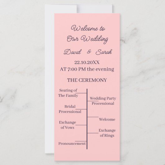 Einfaches Peach Custom Wedding Programm (Vorderseite)
