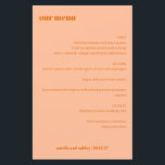 Einfaches Peach Orange einfaches Menü für benutzer<br><div class="desc">Set Sie mit dieser stilvollen Hochzeitskarte für ein elegantes Hochzeitsessen. In zarter Pfirsichorange präsentiert sich dieses individuell anpassbare Menü mit den Namen des Paares und dem Hochzeitstag. Dieses moderne und minimalistische Design ist perfekt für Empfänge, Proben oder Brautpartys geeignet und verleiht Ihrem Tisch eine raffinierte Touch und begleitet Sie durch...</div>