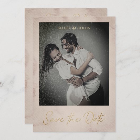 Einfaches Personalisiertes Foto Verlobt Brown Text Save The Date (Vorne/Hinten)