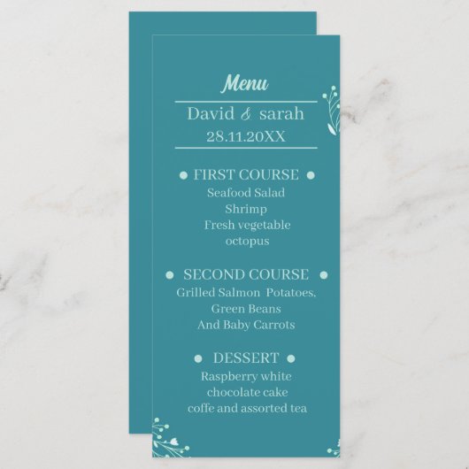 Einfaches Personalisiertes Hochzeitsessen Menükarte (Vorne/Hinten)