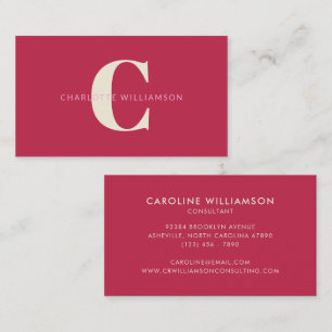 Einfaches personalisiertes Monogramm Name Pink Rot Visitenkarte
