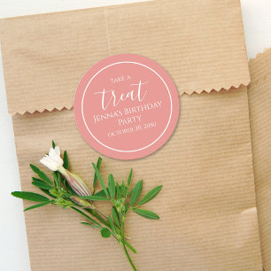 Einfaches Pink Birthday Calligraphy Watercolor-Skr Runder Aufkleber