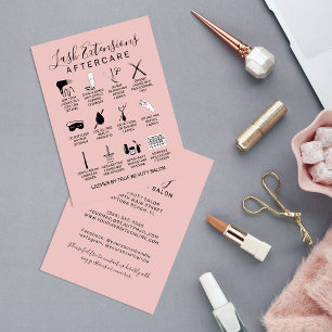 Einfaches Pink Lash Extensions Aftercare Symbol Visitenkarte