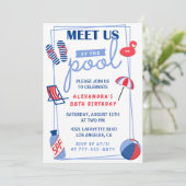 Einfaches Pool Party 88. Geburtstagseinladungen Einladung (Stehend Vorderseite)