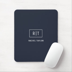 Einfaches professionelles Monogramm Navy-Weiß-Rand Mousepad