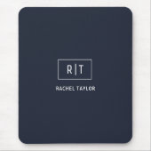 Einfaches professionelles Monogramm Navy-Weiß-Rand Mousepad (Vorne)