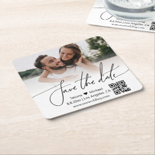 einfaches ql-Foto Save the Date Rechteckiger Pappuntersetzer