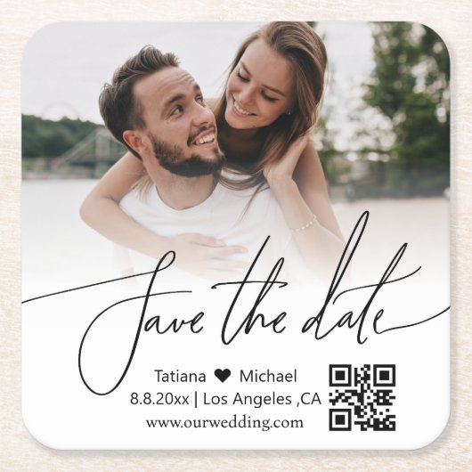 einfaches ql-Foto Save the Date Rechteckiger Pappuntersetzer (Vorderseite)