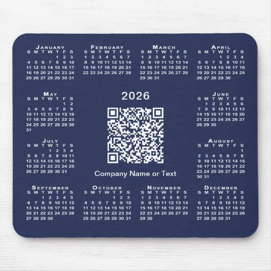 Einfaches QR-Code 2026 für den Kalender auf Navy B Mousepad (Vorne)