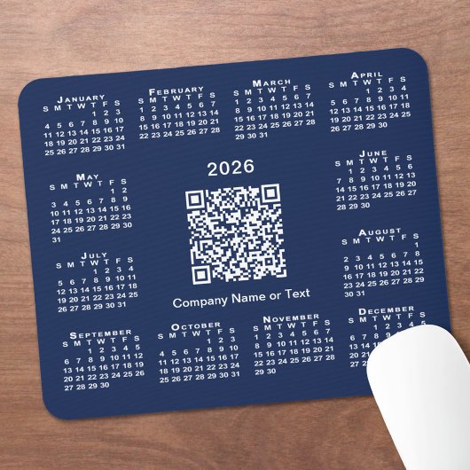 Einfaches QR-Code 2026 für den Kalender auf Navy B Mousepad