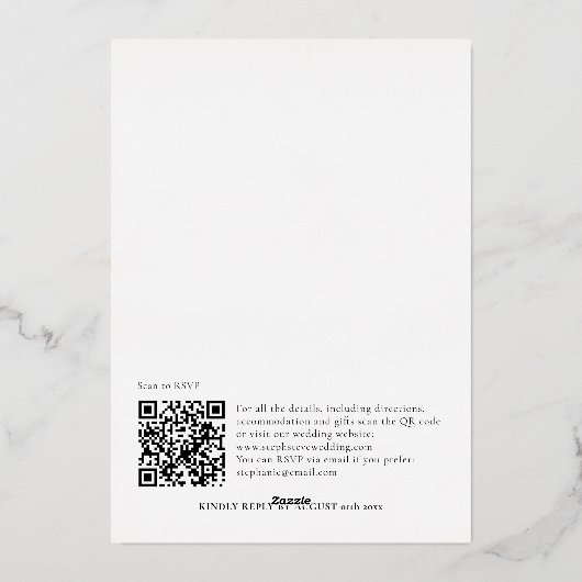 Einfaches QR-Code, das echte Hochzeiten ermöglicht Folieneinladung (Rückseite)