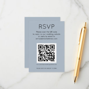 Einfaches QR Code Dusty Blue Wedding RSVP Begleitkarte