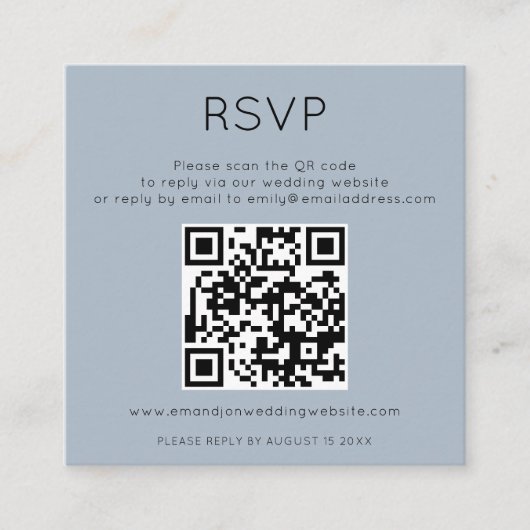 Einfaches QR-Code Dusty Blue Wedding RSVP Enclosur Begleitkarte (Vorderseite)