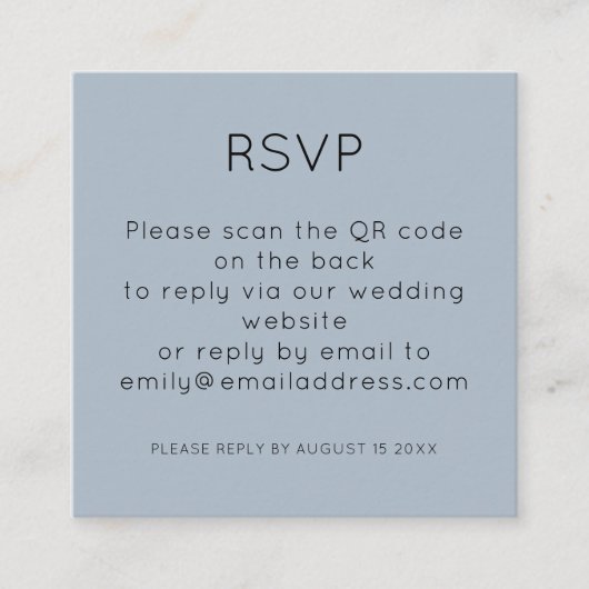 Einfaches QR-Code Dusty Blue Wedding RSVP-Gehäuse Begleitkarte (Vorderseite)