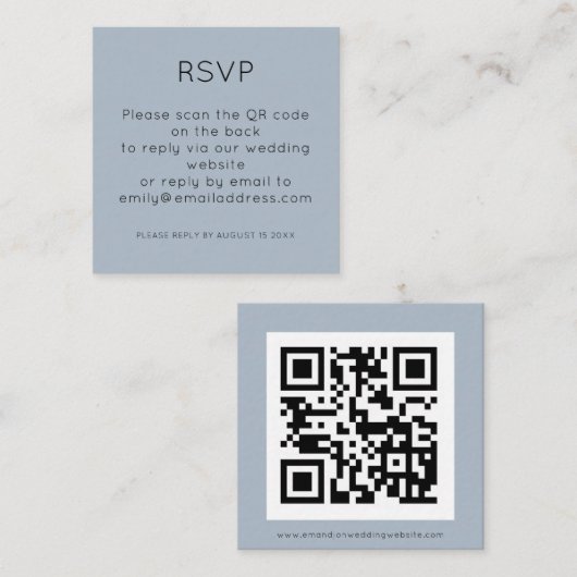 Einfaches QR-Code Dusty Blue Wedding RSVP-Gehäuse Begleitkarte (Vorne/Hinten)