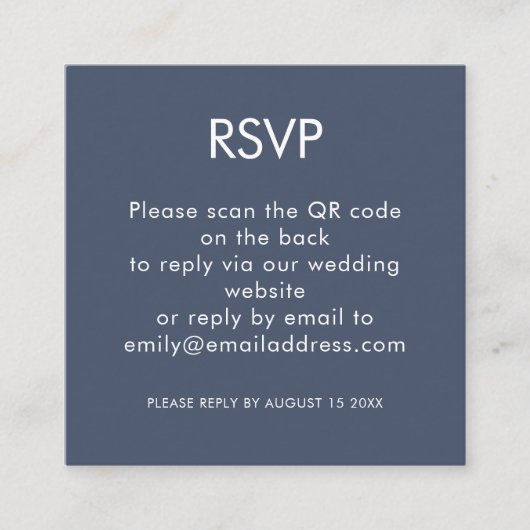 Einfaches QR Code Dusty Navy Blue Wedding RSVP Begleitkarte (Vorderseite)