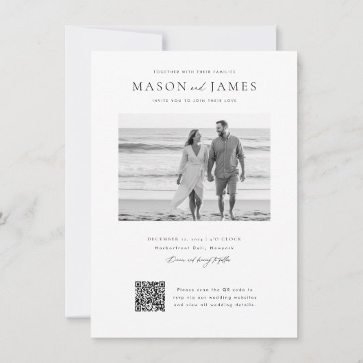 Einfaches QR Code Foto Hochzeit Einladung (Rückseite)