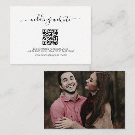 Einfaches QR Code Foto Moderne Hochzeit Begleitkarte (Vorne/Hinten)