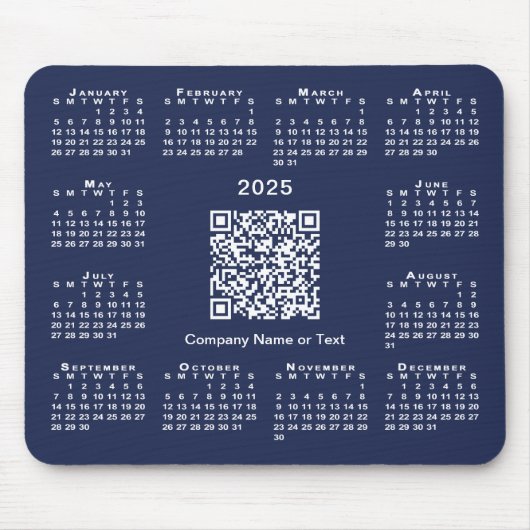 Einfaches QR-Code für 2025-Kalender auf Navy Blue Mousepad (Vorne)
