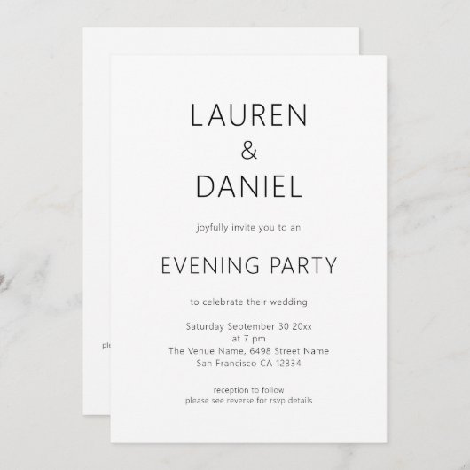 Einfaches QR-Code für Hochzeiten von Abend-Party Einladung (Vorne/Hinten)