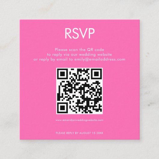 Einfaches QR-Code Hot Pink Wedding RSVP Begleitkarte (Vorderseite)