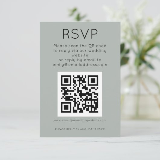 Einfaches QR-Code-Lichtbild RSVP-Hochzeit Begleitkarte (Stehend Vorderseite)