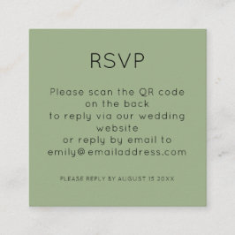 Einfaches QR Code Sage Green Wedding RSVP Begleitkarte