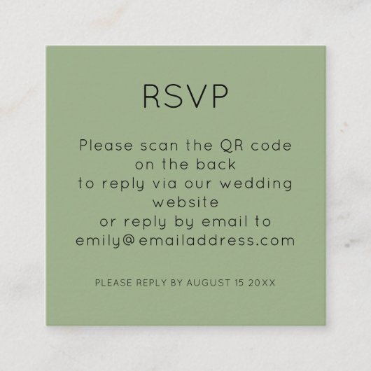 Einfaches QR Code Sage Green Wedding RSVP Begleitkarte (Vorderseite)