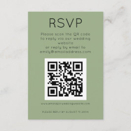 Einfaches QR Code Sage Green Wedding RSVP Begleitkarte