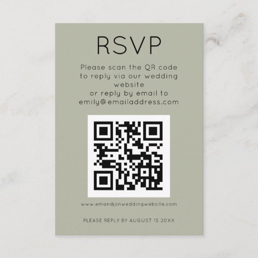 Einfaches QR Code Soft Sage Wedding RSVP Begleitkarte (Vorderseite)