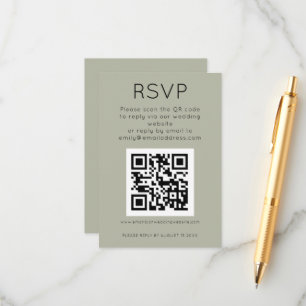 Einfaches QR Code Soft Sage Wedding RSVP Begleitkarte