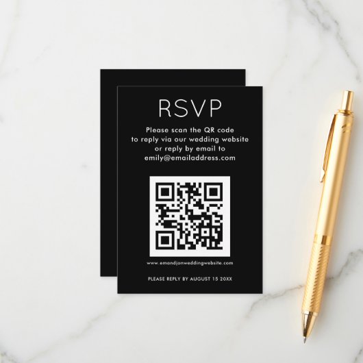 Einfaches QR Code White Black Wedding RSVP Begleitkarte (Vorderseite/Rückseite Beispiel)