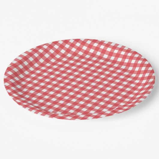 Einfaches Red Country Gingham Pattern Party Pappteller (Schrägansicht)