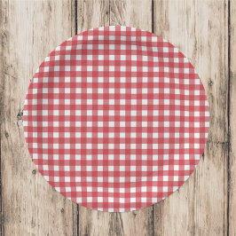 Einfaches Red Country Gingham Pattern Party Pappteller