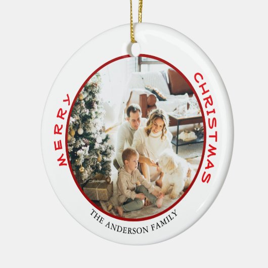 Einfaches Red MerChristmas Family Foto Keramik Ornament (Links)