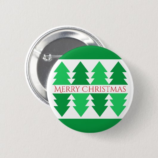 Einfaches Red Merry Christmas Green Tree Design Button (Vorne & Hinten)