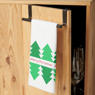 Einfaches Red Merry Christmas Green Tree Design Geschirrtuch