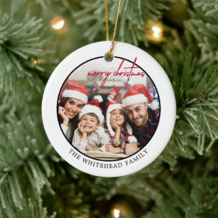 Einfaches Red Merry Weihnachts-Foto Keramik Ornament