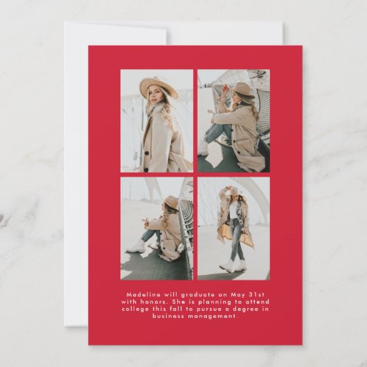 Einfaches Red Script 5 Foto Collage Abschluss Ankündigung (Rückseite)