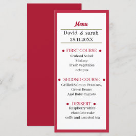 Einfaches Red Wedding Dinner Menükarte