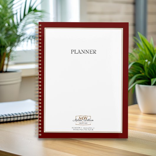 Einfaches Red White Monogram Business Planer